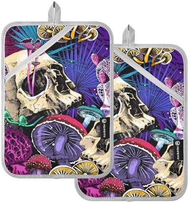 2-Piece Halloween Mushrooms Heat-Resistant Pot Holder Set for Baking Cooking