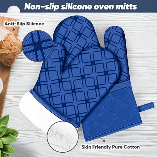 Oven Mitts and Pot Holders Set with 500 Heat Resistance Royal Blue