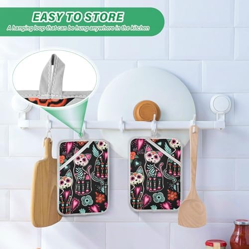 OurVii Skull Cat Halloween Pot Holder Set trays 7x98in 2pack