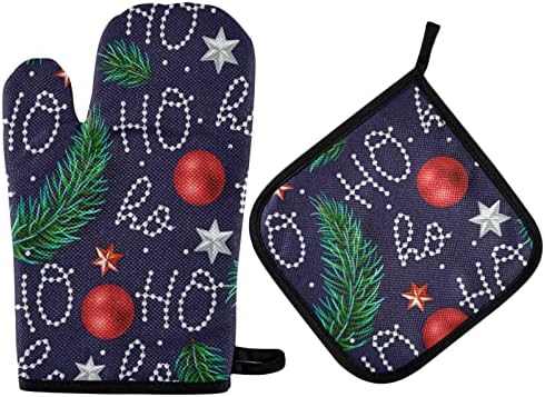 Cheerful Hohoho Christmas Oven Mitt and Pot Holder Set