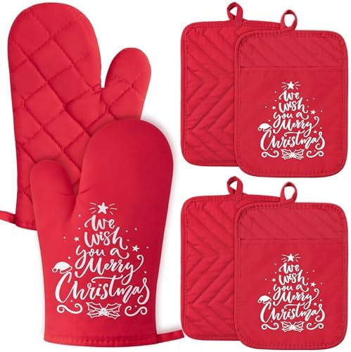GROBRO7 6Pcs Christmas Oven Mitts Pot Holders Machine WashablePersonalized for Holidays