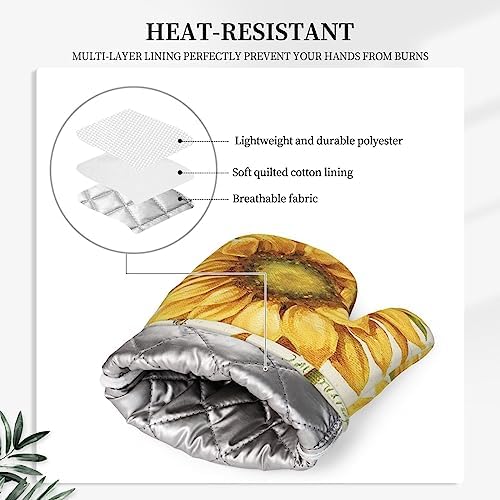 Sunflowers Oven Mitts Pot Holders Set for Kitchen Use