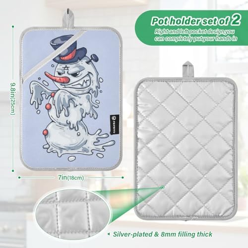 OURVII 2Pcs Halloween Spooky Snowman Pot Holders Set