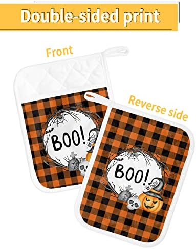 HilariousM Halloween Pumpkin Buffalo Check 5PCS Potholders