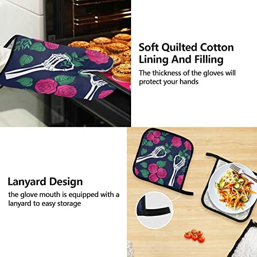 5Pcs Halloween Skull Flowers Oven Mitts Pot Holder Set