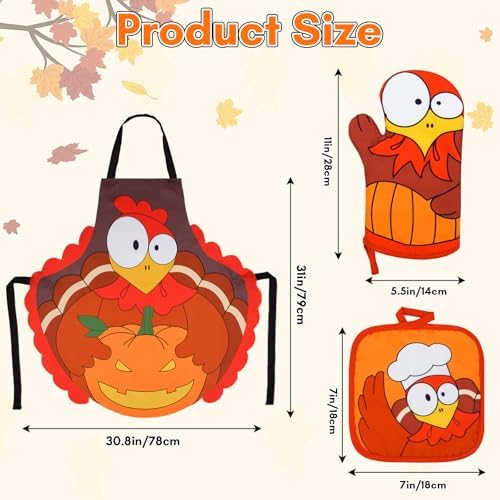 LSYDCARM Fall Oven Mitts 4Pcs Turkey Set with Apron