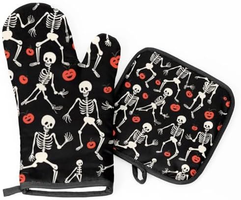 Halloween Funny Skull Oven Mitt Pot Holder Set