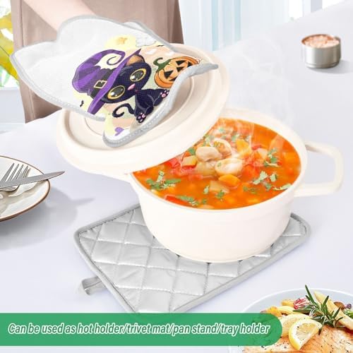 Halloween Cat Pumpkin Pot Holder Set Non-Slip Oven-Resistant