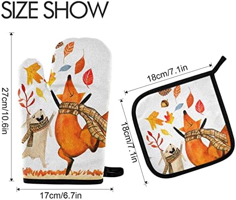 autumn-themed oven mitts and pot holders set for cozy home