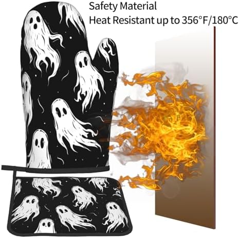 Gothantine Halloween Ghost Oven Mitts Pot Holders Set