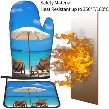 White Beach tropical ocean printed oven mitts and pot holders 2pc set