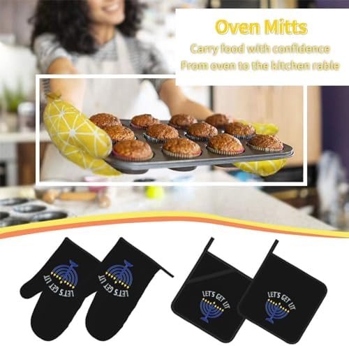 Happy Hanukkah Premium Heat-Resistant Oven Mitts Pot Holders Baking Set of 4