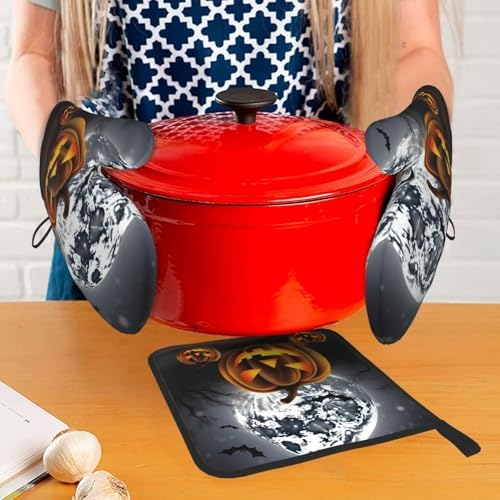 EKYSHCZ Halloween 3-Piece Heat Resistant Oven Mitts Potholders Set