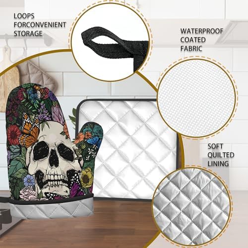 Gothic Skull Pot Holders Oven Mitts