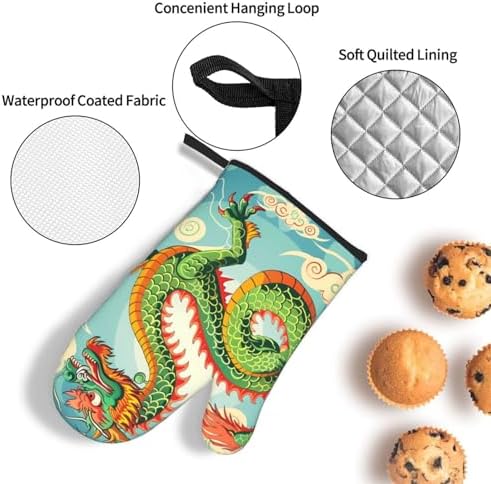 Sturdy Dragon-Themed Heat-Resistant Oven Mitts Set of 3
