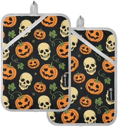 2Pcs Halloween Pumpkin Skull Pot Holder Set Non-Slip