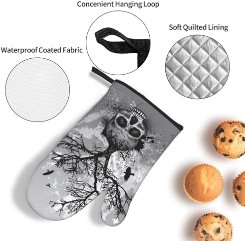 Halloween Skull Oven Mitts and Pot Holders Set Heat-Resistant