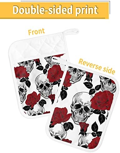 5-Piece Sugar Skull Potholders Heat-Resistant Halloween-Style with Hanging Loops