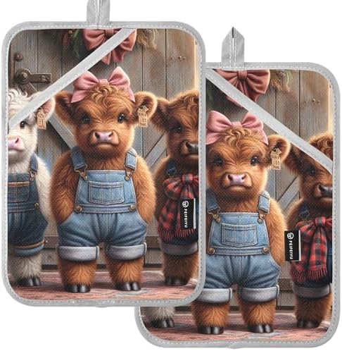Funny Highland Cows Cute Heat Resistant Potholder Set of 2