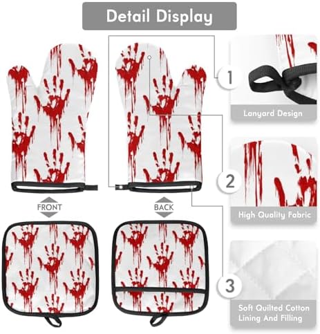 Halloween Red Handprints Skull Oven Mitts and Pot Holders Set of 2