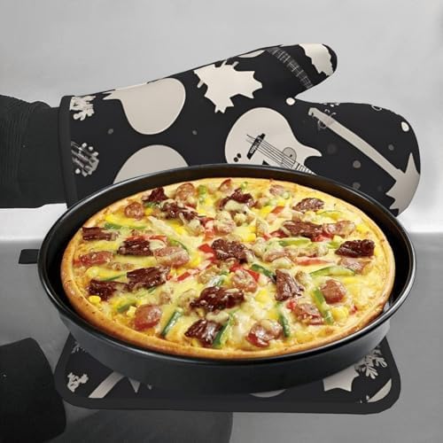Guitar Pattern Oven Mitts Pot Holders 2-Piece Set