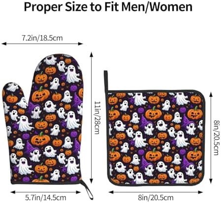 Halloween Ghost Pumpkin Oven Mitts Pot Holders - Heat-Resistant Gloves for Cooking