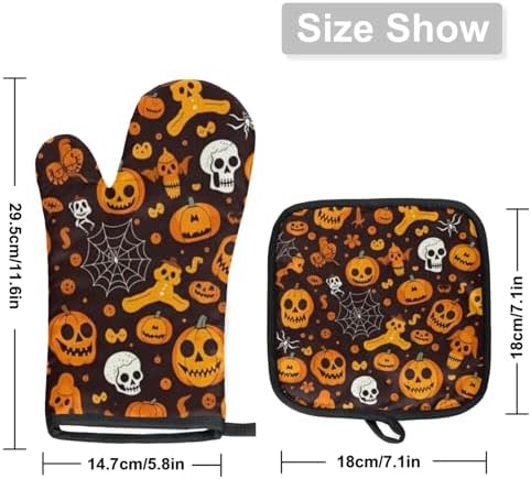 Aglebo Halloween pumpkin spider skull oven mitts set