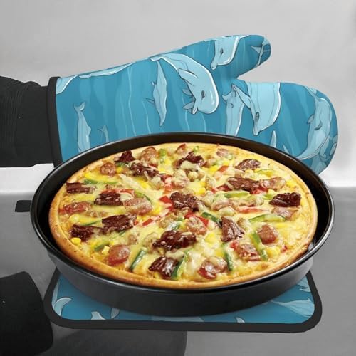Dolphin Printed Oven Mitts Non-Slip Potholders for Kitchen Expert Needs