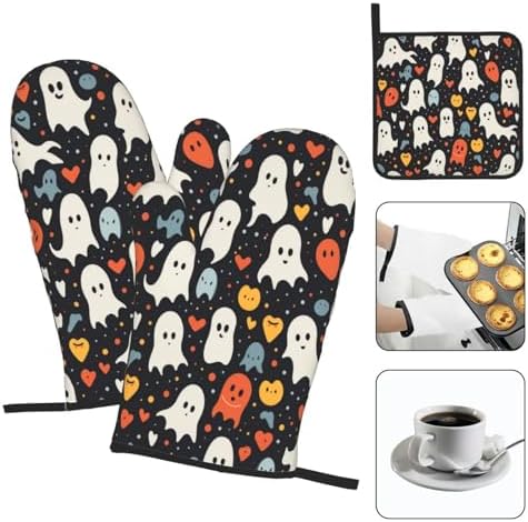 Halloween Stove Ghost Oven Mitts and Pot Holders Set of 3