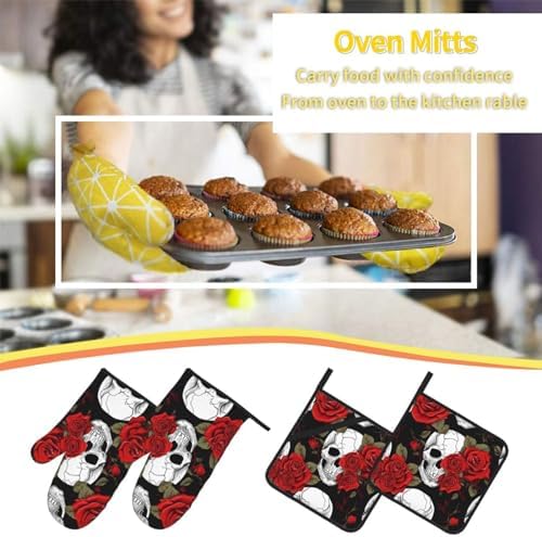 Heat Resistant Halloween Oven Mitts Set of 4 - Perfect for Cooking Baking