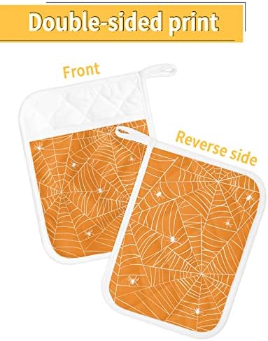 Halloween Araneid Web 5PCS Pot Holders Set - Heat Resistant with Pockets and Loop