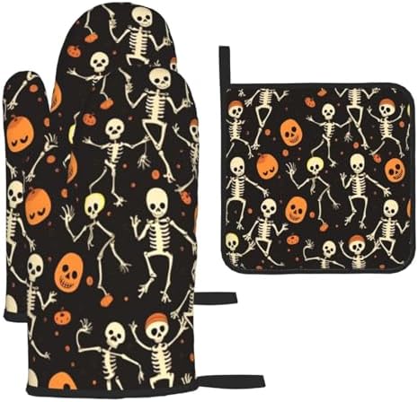 Funny Skull Halloween Oven Mitts Set - Heat-Resistant