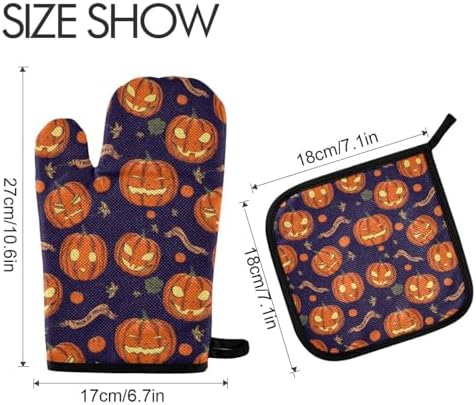 Halloween Orange Pumpkin Oven Mitts 2 Pc Set