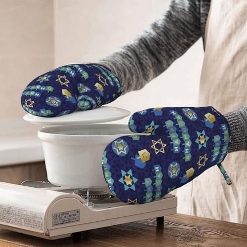 Happy Hanukkah Oven Mitts with Silicone Palm
