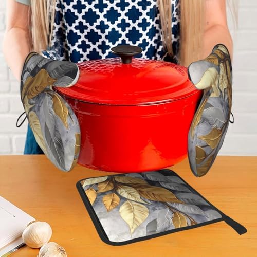 Tropical Gold and Silver Oven Mitts Set