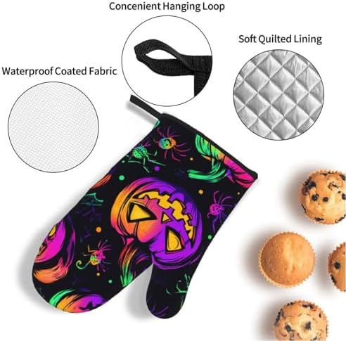 Halloween-Themed 4-Piece Oven Mitts Pot Holders Set for Baking Cooking