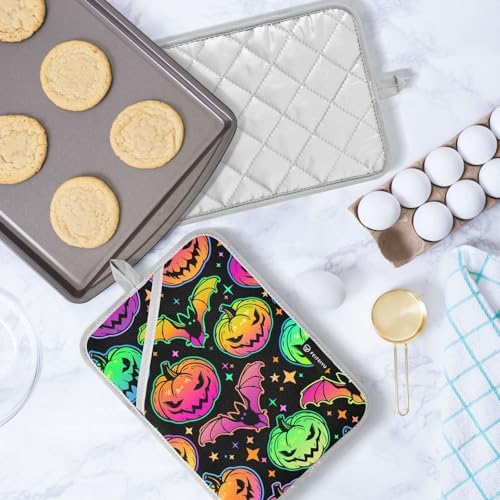 Colorful Halloween Pumpkin Bat Oven Mitts Set