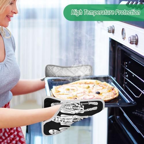 OurVii Funny Skeleton Kitchen Potholders - Halloween Heat Resistant Non-Slip 2-Pack