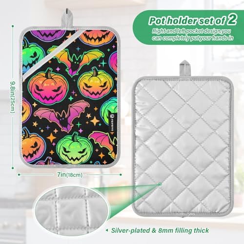 Colorful Halloween Pumpkin Bat Oven Mitts Set