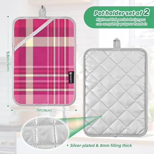 Kcldeci Pink Red Checker 2 Pack Oven Mitts
