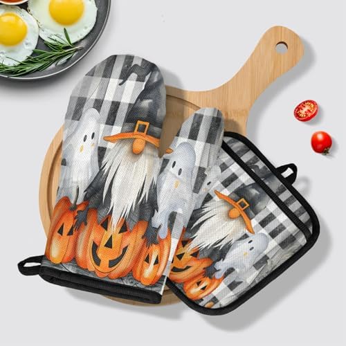 TropicalLife Halloween Pumpkin Ghost Oven Mitts 4Pcs Set