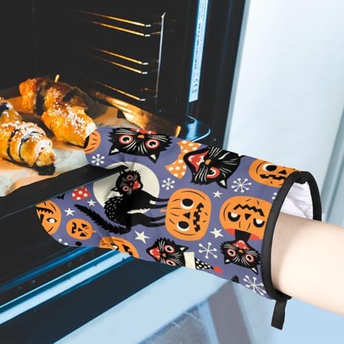 Scary Pumpkins Halloween Cat Oven Mitts Pot Holder Set