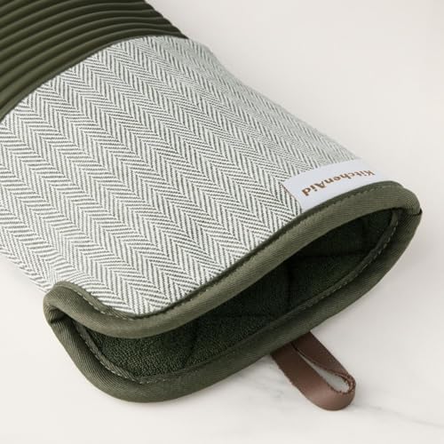 Two-Piece Heat Resistant Silicone Oven Mitts Deep Forest Green 7x14