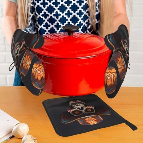 Halloween Skull Oven Mitt Set 3