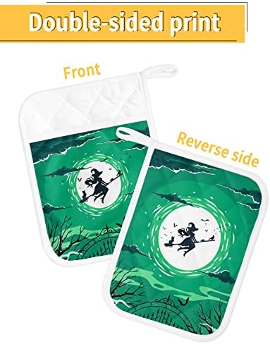 Halloween Flying Witch M Set of 5 Potholders with Loops
