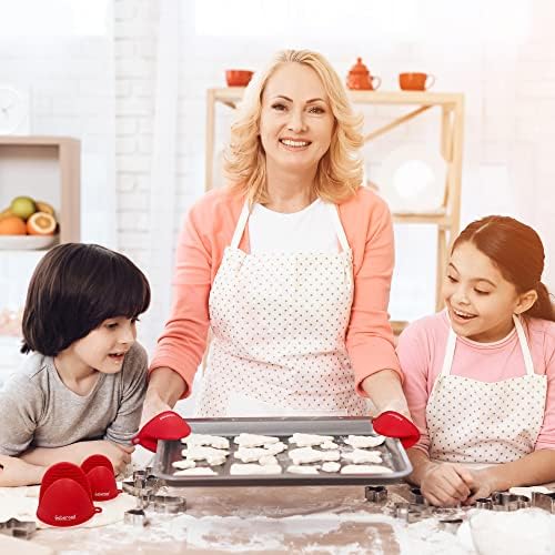 Thickened Mini Silicone Oven Mitts Heat-Resistant Glove for Cooking Baking Red