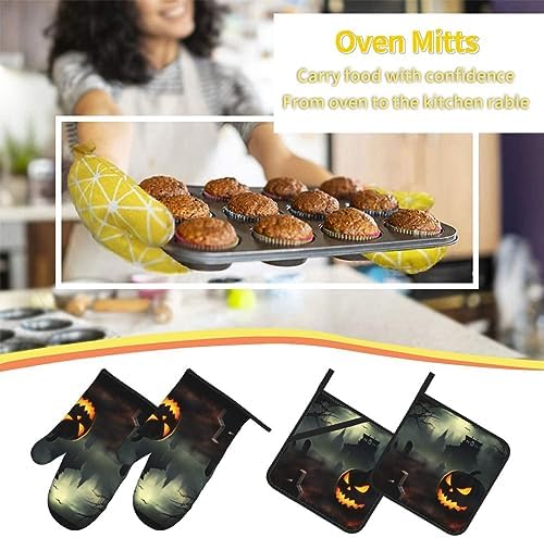 4PCS Halloween Horror Oven Mitts and Pot Holders Set