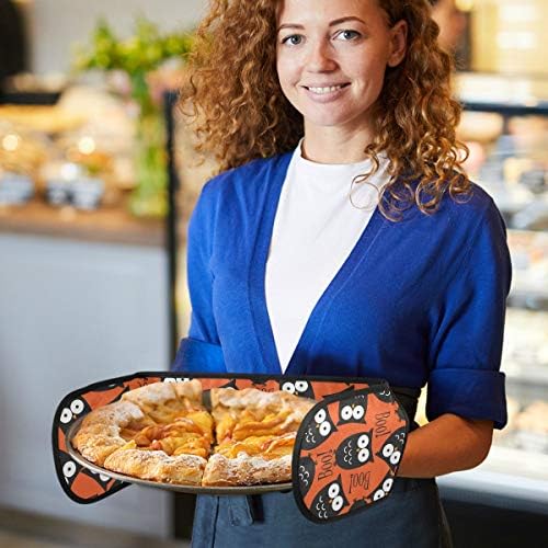 Halloween Owl Boo Double Oven Mitt Heat-Resistant Kitchen Gloves