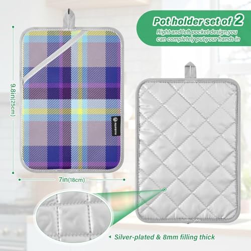 Kcldeci Madras Plaid Heat-Resistant Potholders for Cooking Baking