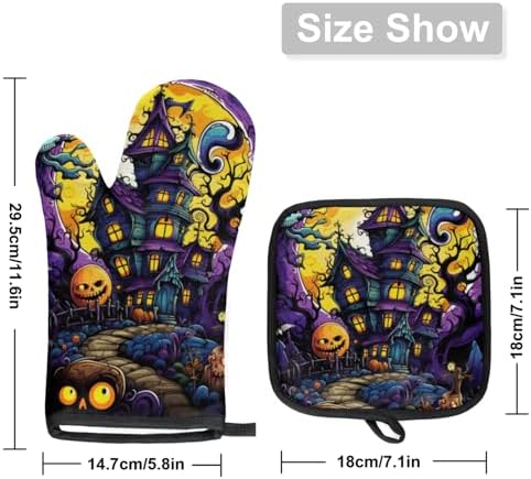 F Plaid Halloween Castle Oven Mitts and Pot Holder Set